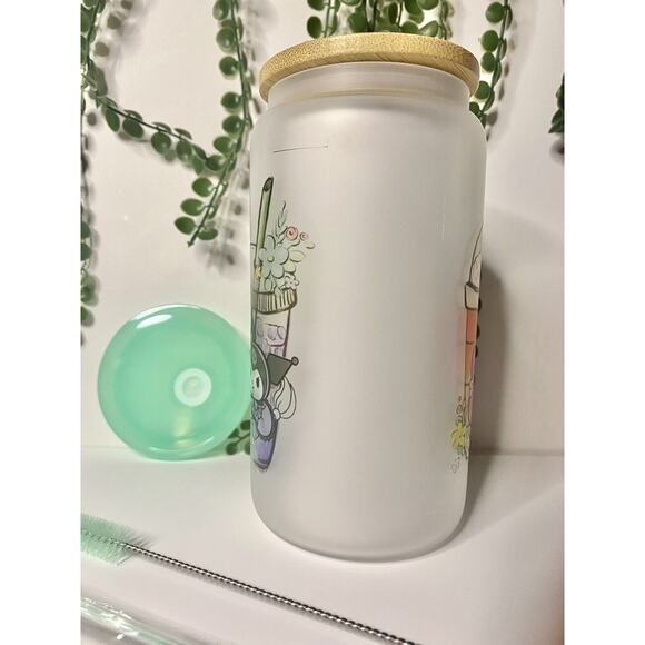 Kawaii Sublimated On Frosted Glass Cup 16oz Glass Tumbler/Beer Can & Free Lid - Picture 5 of 5